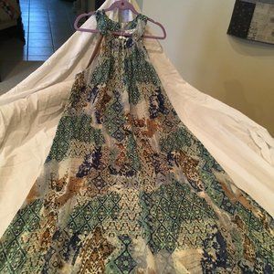 Long, side slit 'Caribbean" sundress in amazing colors. L/XL 12-14